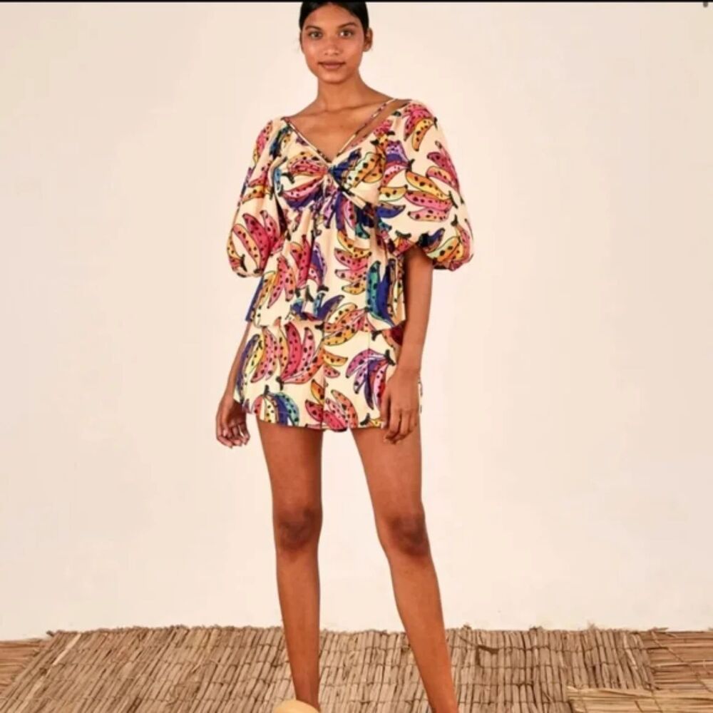 Farm Rio Banana Bunch Voluminous-sleeve Blouse In Multi, Size L - Picture 3 of 10